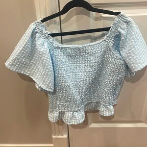 Girls light blue super cute checkered spring/summer top